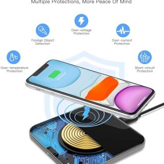 AGPTEK Wireless Charger, Qi-Certified 15W Max Fast Wireless Charging Pad for iPhone 15/14/13/12/12 Pro/11/11 Pro Max/XS Max/XR/XS/8, for Samsung Galaxy S22/S20/S10, AirPods Pro, Black (No AC Adapter)