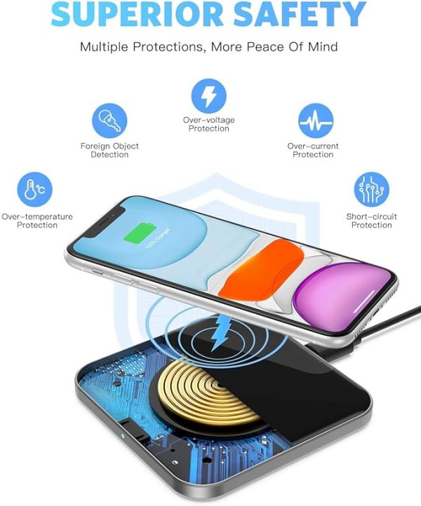 AGPTEK Wireless Charger, Qi-Certified 15W Max Fast Wireless Charging Pad for iPhone 15/14/13/12/12 Pro/11/11 Pro Max/XS Max/XR/XS/8, for Samsung Galaxy S22/S20/S10, AirPods Pro, Black (No AC Adapter)